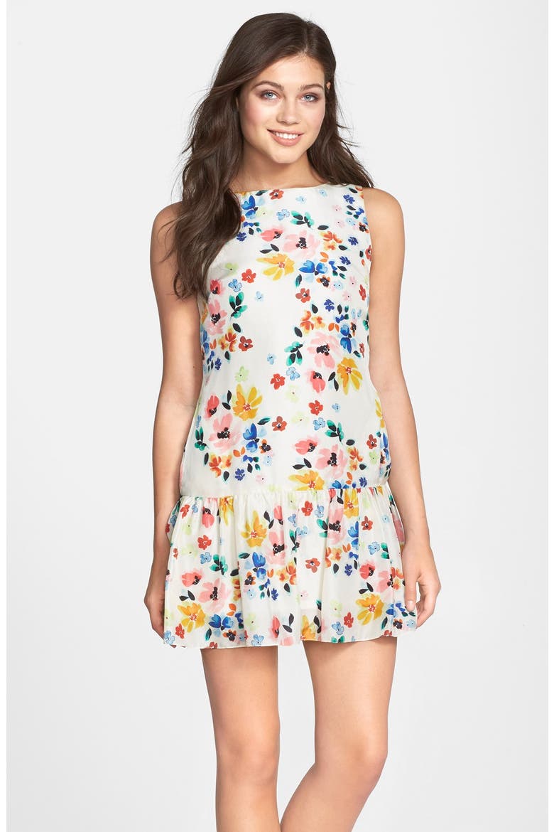 by Cynthia Steffe Floral Print Drop Waist Dress, Alternate, color, LIGHT CREAM