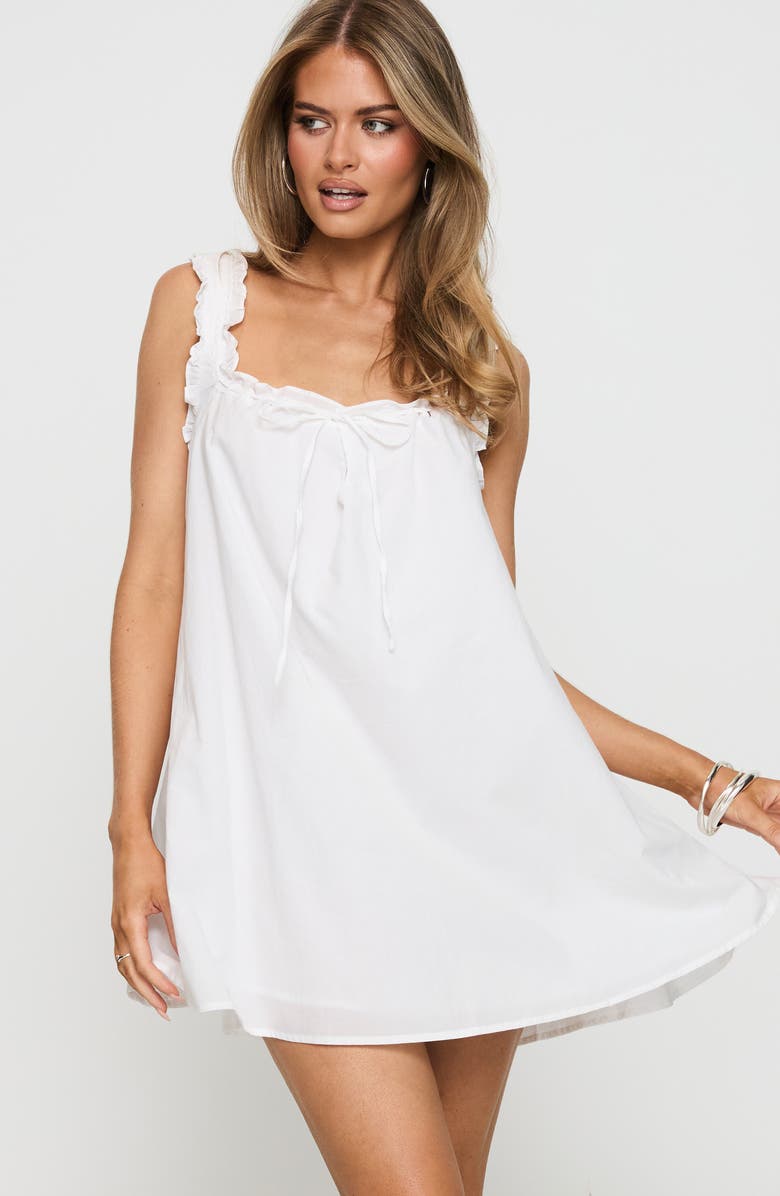 Princess Polly Swing Ruffle Cotton Minidress, Alternate, color, White