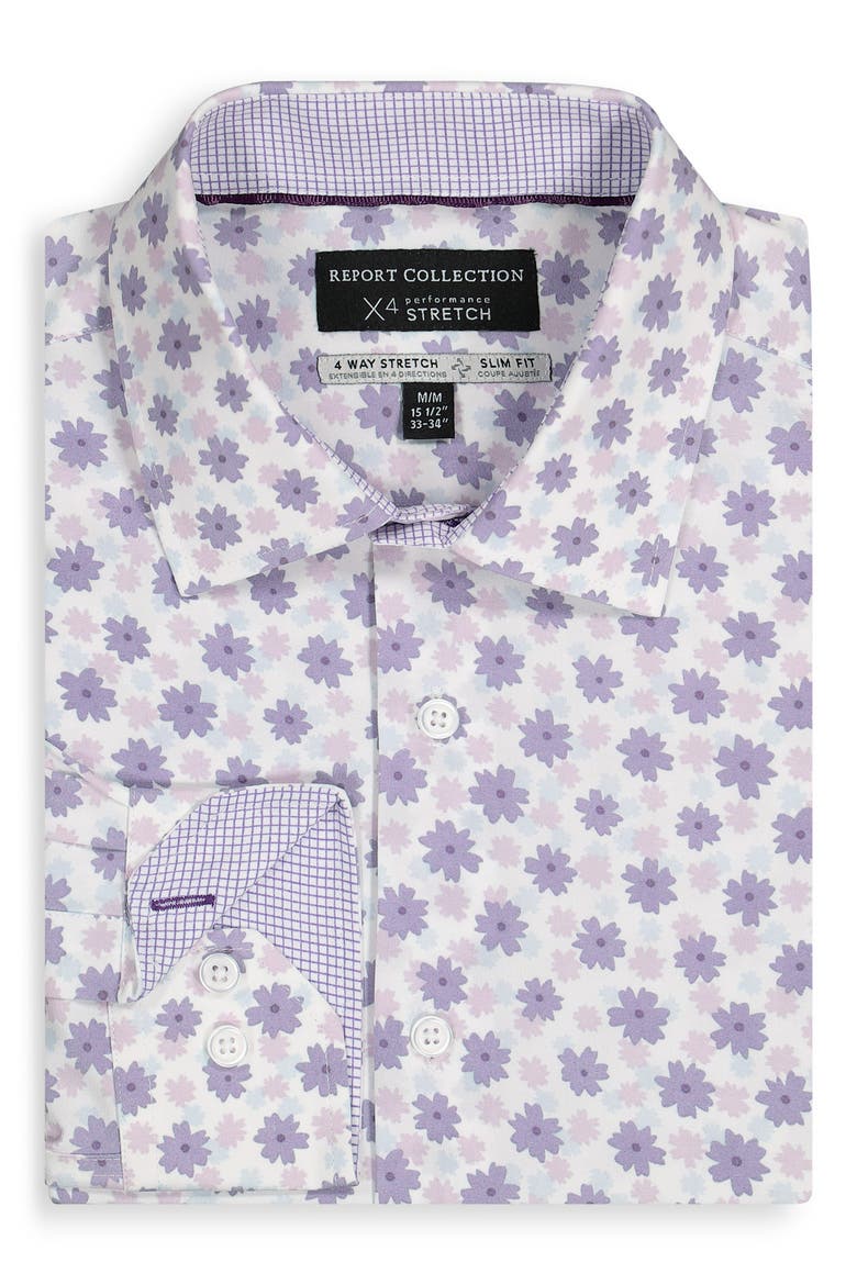 Slim Fit Floral Performance Dress Shirt, Alternate, color, LAVENDER