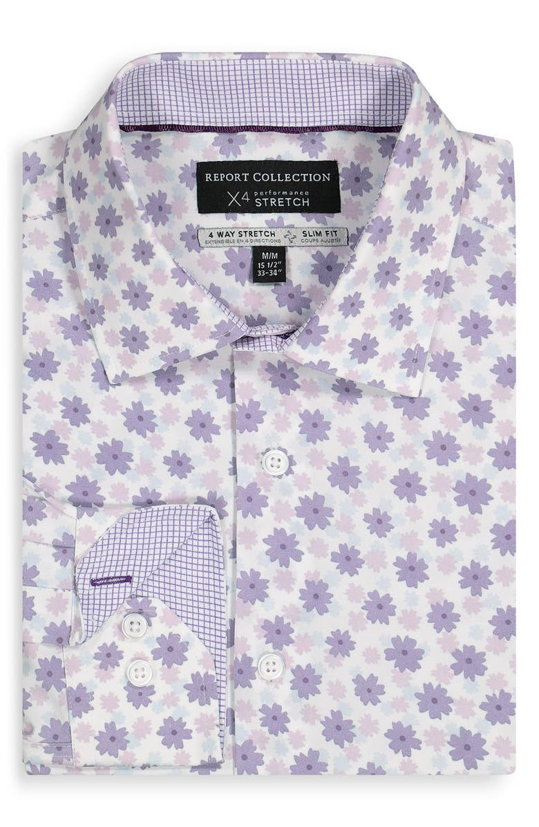 Report Collection Slim Fit Floral Performance Dress Shirt, Alternate, color, Lavender