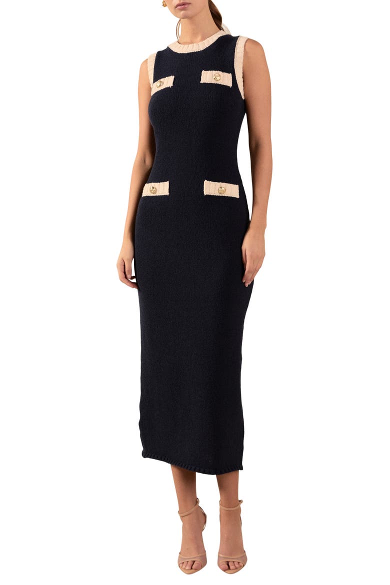 Sleeveless Maxi Sweater Dress, Main, color, NAVY/ CREAM
