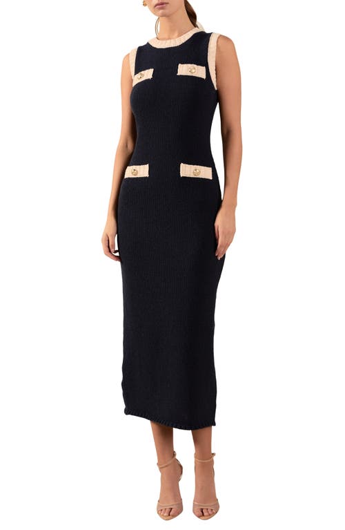 Shop Endless Rose Sleeveless Maxi Sweater Dress In Navy/cream