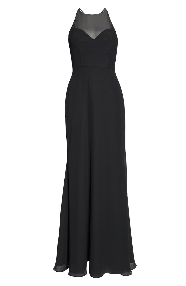 Hayley Paige Occasions Sheer Racerback Chiffon Evening Dress, Alternate, color, 