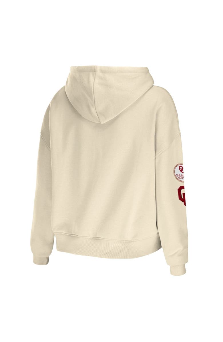 WEAR by Erin Andrews Women's WEAR by Erin Andrews Cream Oklahoma Sooners Mixed Media Cropped Pullover Hoodie, Alternate, color, 