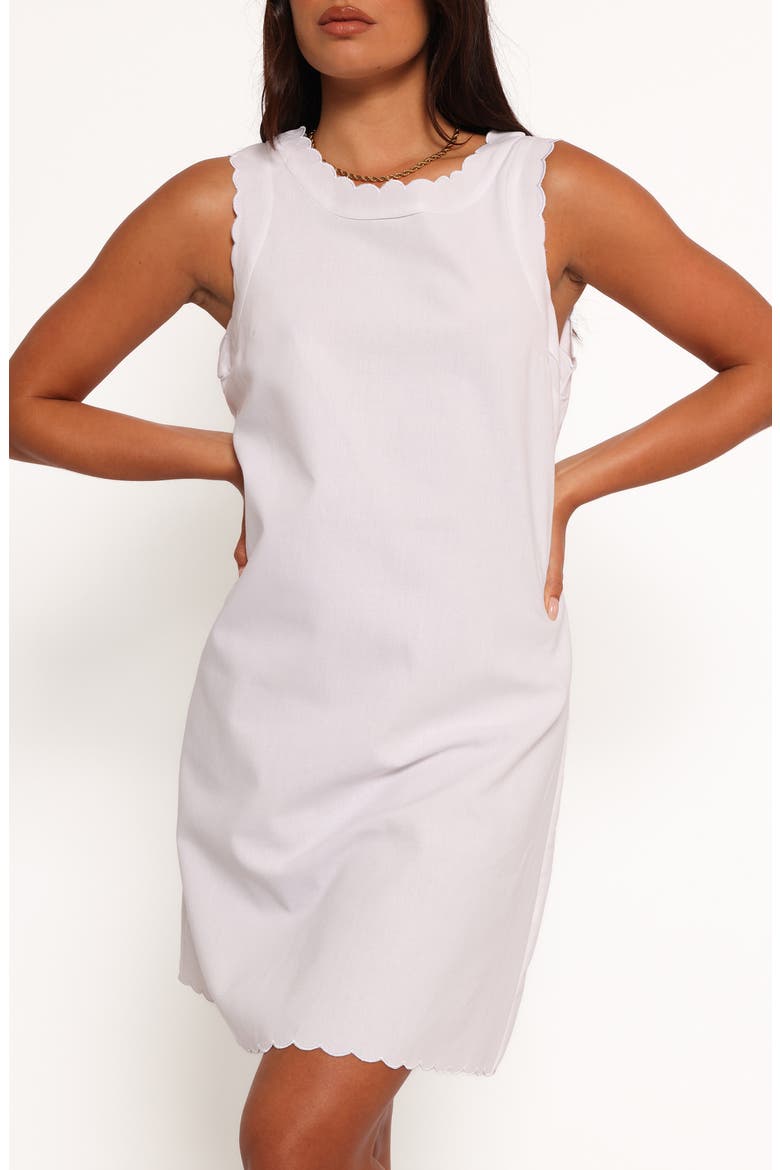 Ariah Scalloped Sleeveless Linen & Cotton Shift Dress, Alternate, color, WHITE