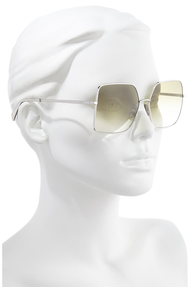 60mm Gradient Square Sunglasses, Alternate, color, PALLADIUM/ GRADIENT GREEN