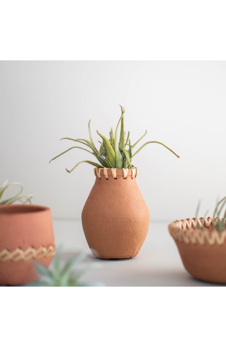 Foreside Home and Garden Terracotta & Cane Weave Vase, Alternate, color, Orange