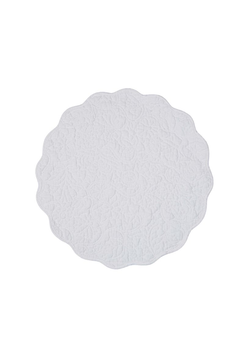 Christiana White Reversible Machine Washable Round Scallop Quilt Placemats Set of 6, Alternate, color, White
