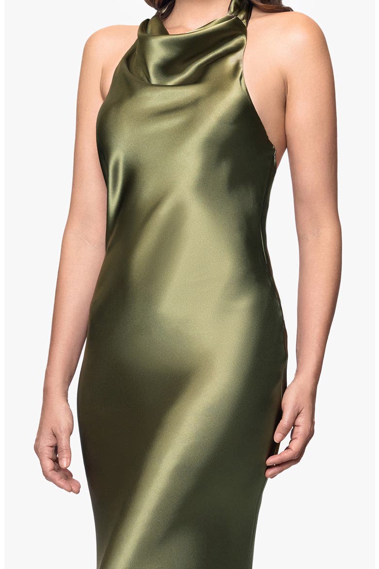 Halter Charmeuse Gown, Alternate, color, OLIVE