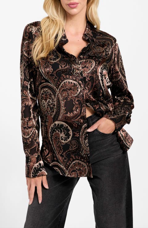 Clarisse Paisley Satin Button-Up Shirt