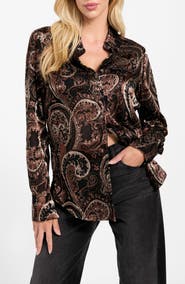 GUESS Clarisse Paisley Satin Button-Up Shirt