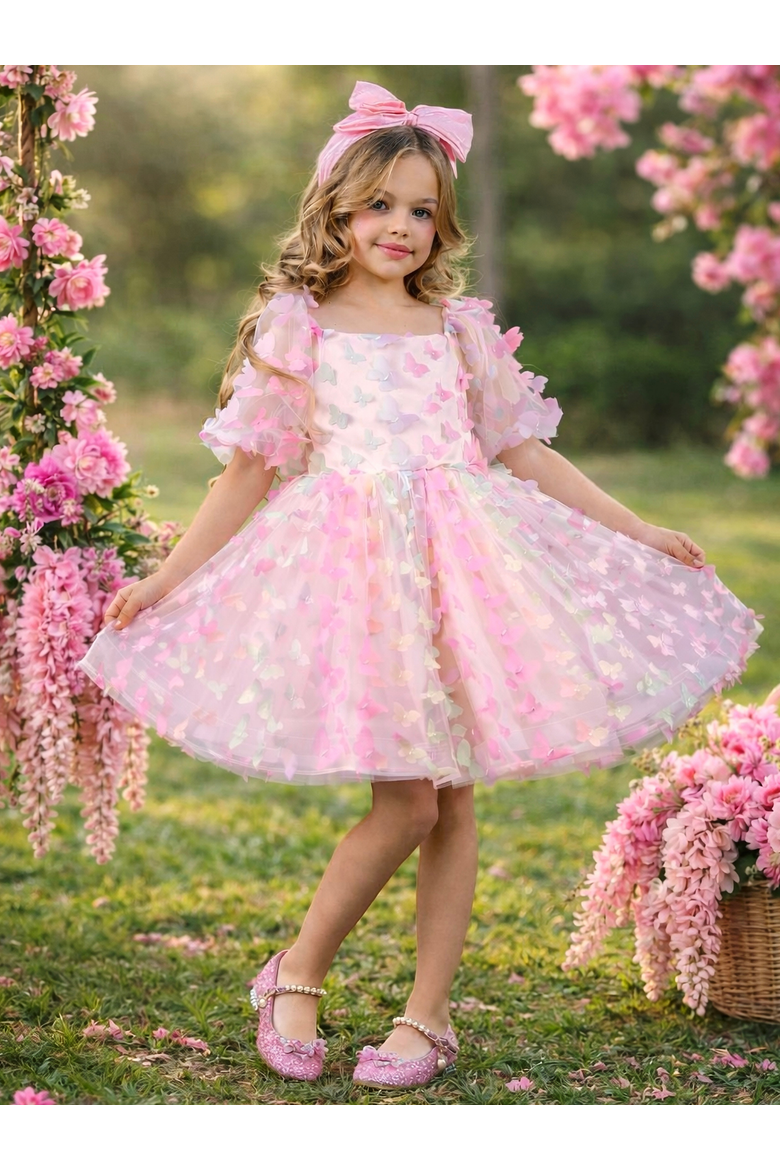 Butterfly Bliss 3D Applique Party Dress, Alternate, color, Pink