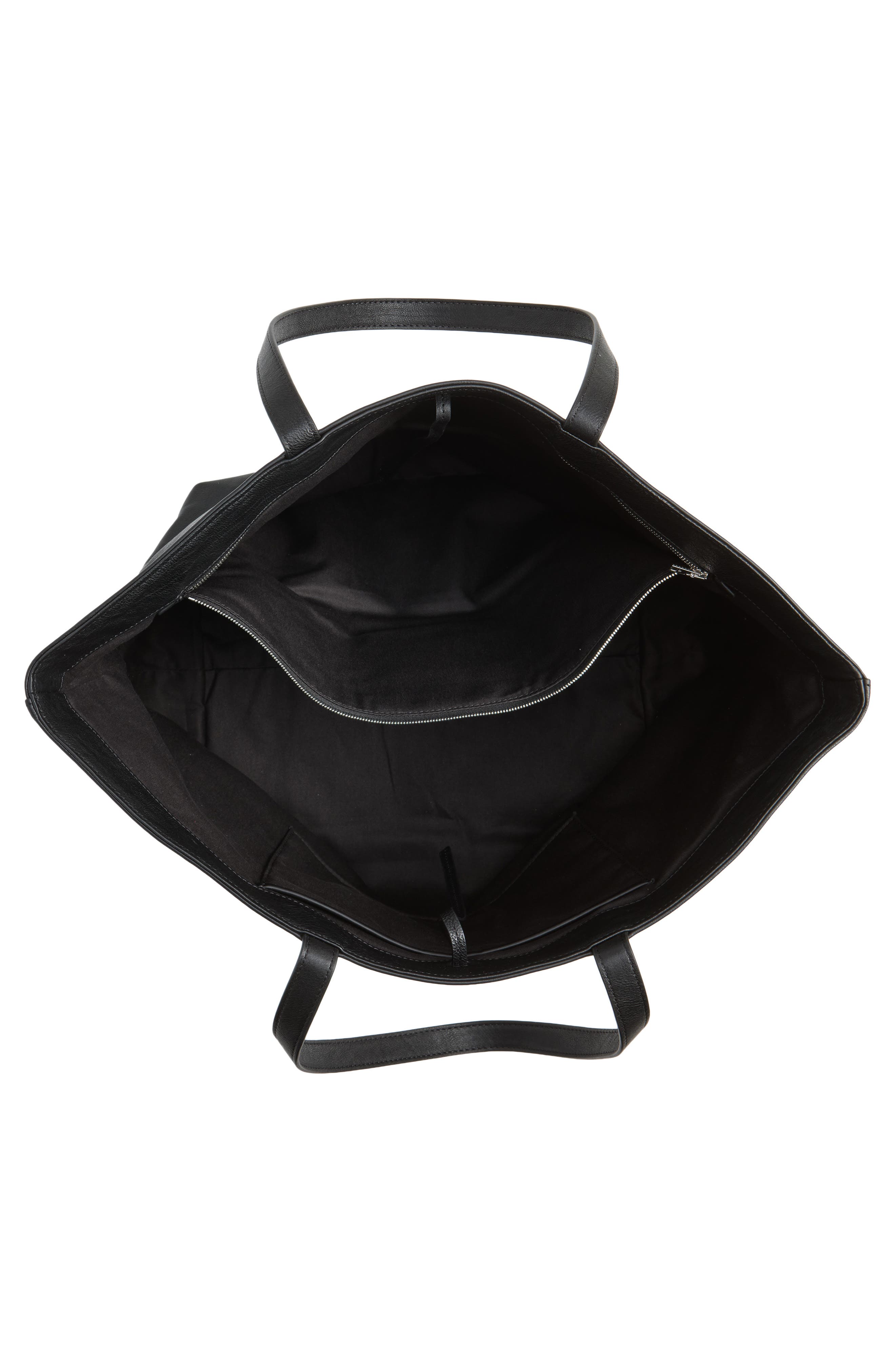 Punch Logo Crinkled Leather Tote, Alternate, color, BLACK