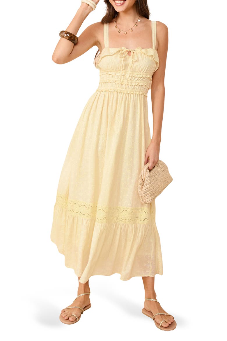 Broderie Anglais Ruffle Maxi Sundress, Main, color, YELLOW