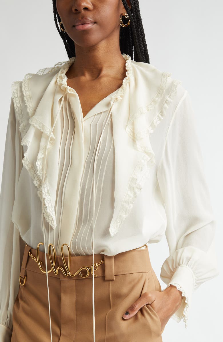Chloé Ruffle Collar Silk Georgette Top, Alternate, color, 
