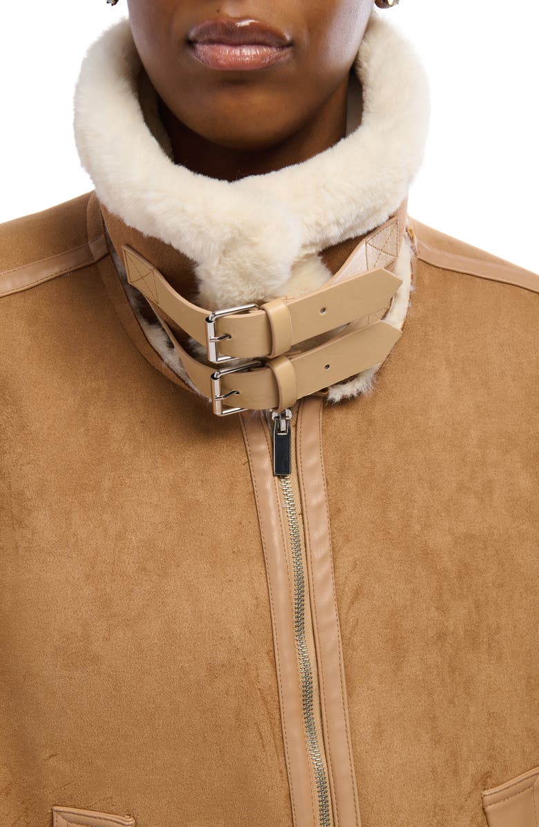 AZALEA WANG Faux Shearling Poncho Coat, Alternate, color,