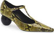 Marni Orb T-Strap Pointed Toe Snakeskin Embossed Leather Pump