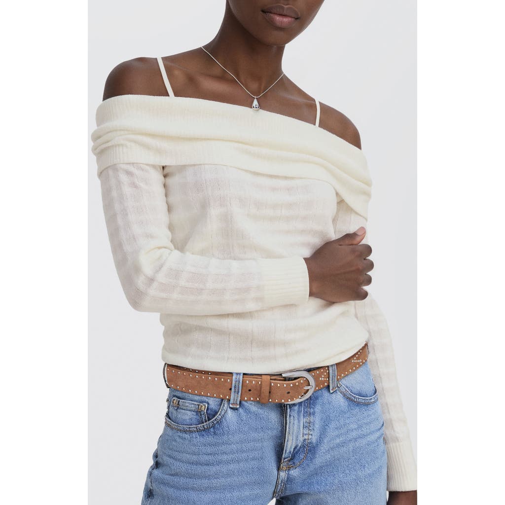Mango Teen Off The Shoulder Sweater In White