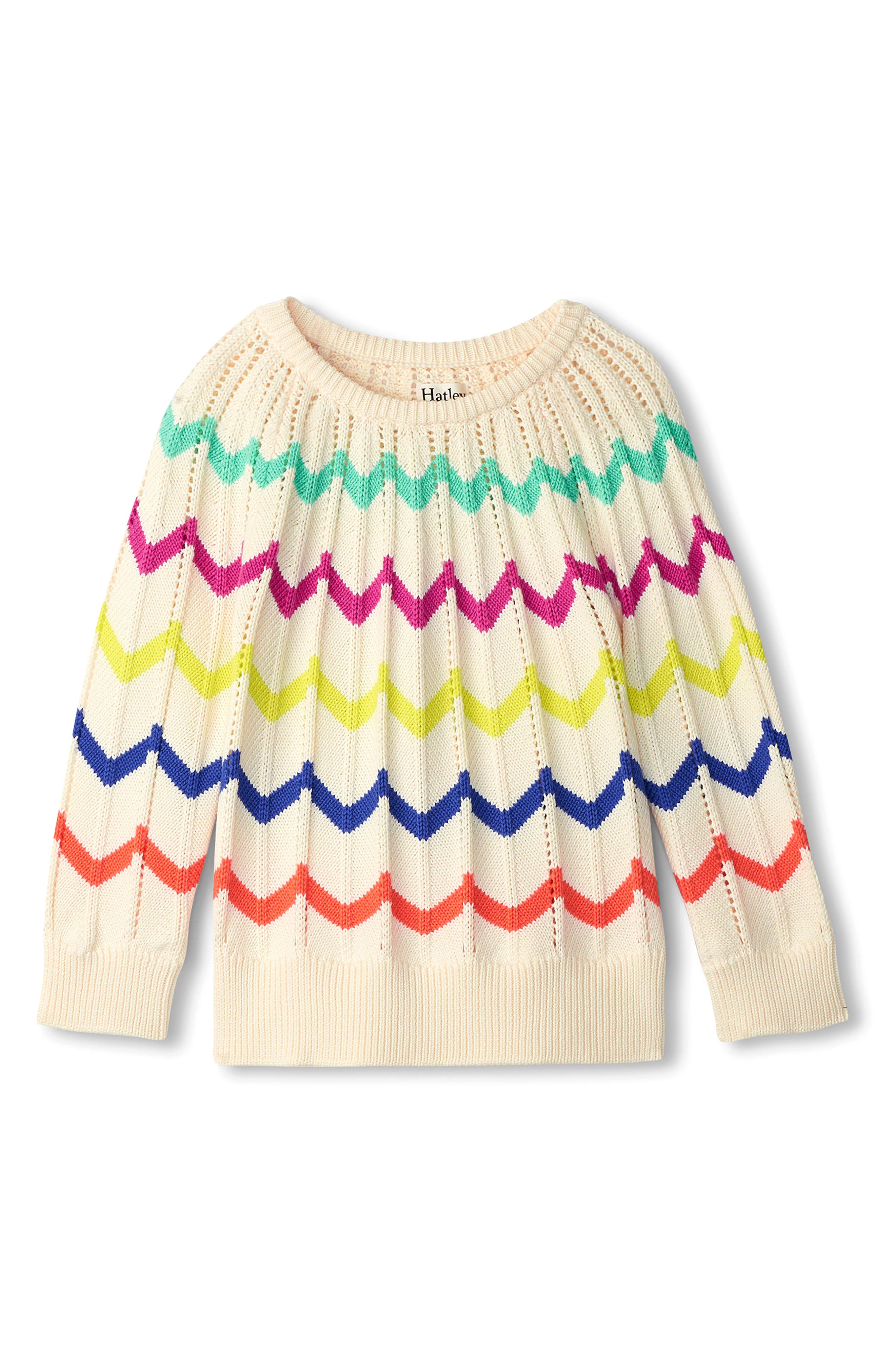 Hatley Kids' Chevron Pointelle Cotton Crewneck Sweater In Multi