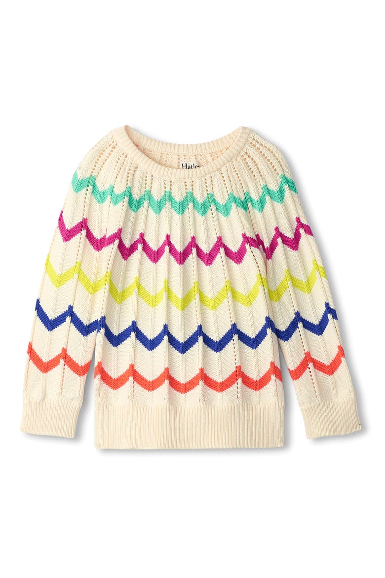 Kids' Chevron Pointelle Cotton Crewneck Sweater, Main, color, CREAM