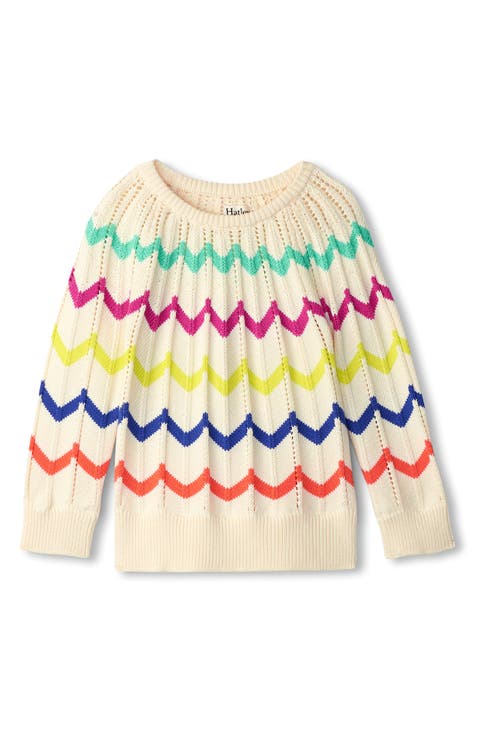 Kids' Chevron Pointelle Cotton Crewneck Sweater (Toddler, Little Kid & Big Kid)