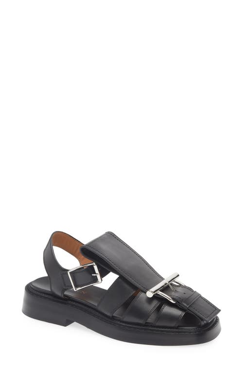 Alexander Mcqueen Round Toe Leather Sandals With Buckle Detail In Black/silver