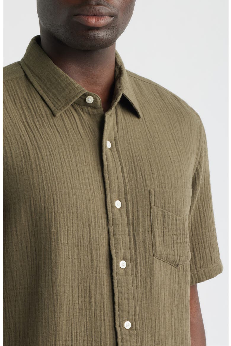 Duo Gauze Short Sleeve Cotton Button-Up Shirt, Alternate, color, OLIVE TUNDRA
