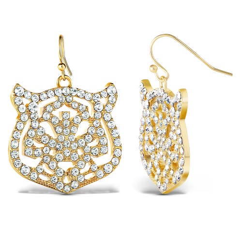 Jessica Simpson Tiger Drop Earrings With Clear Crystals In Gold