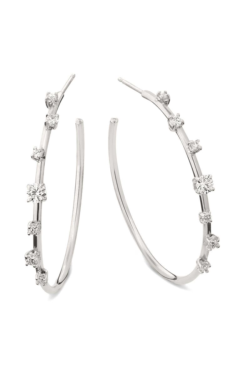 Scattered Diamond Wire Hoop Earrings, Main, color, WHITE GOLD