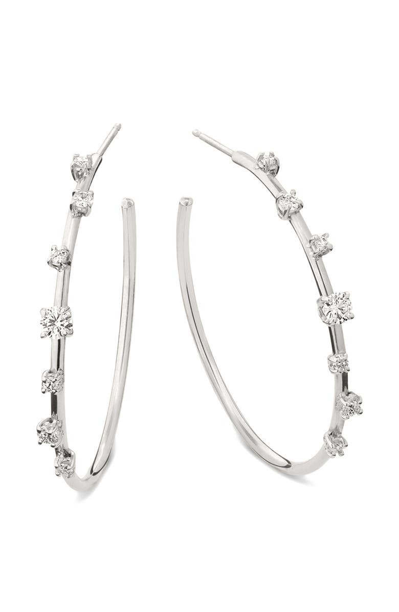 LANA Scattered Diamond Wire Hoop Earrings, Main, color, Silver