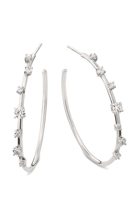 Scattered Diamond Wire Hoop Earrings