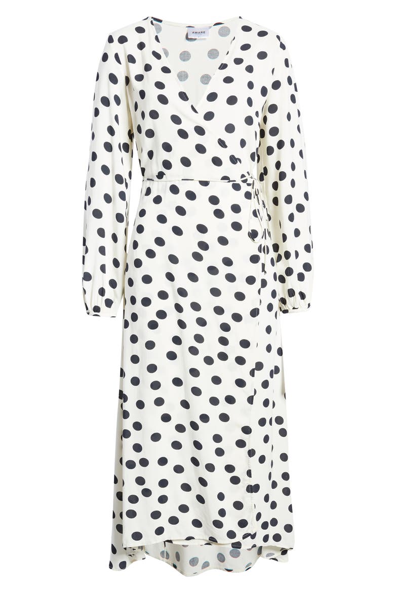 VERO MODA Kayla Long Sleeve Midi Wrap Dress, Alternate, color, BIRCH WITH SALUTE DOT