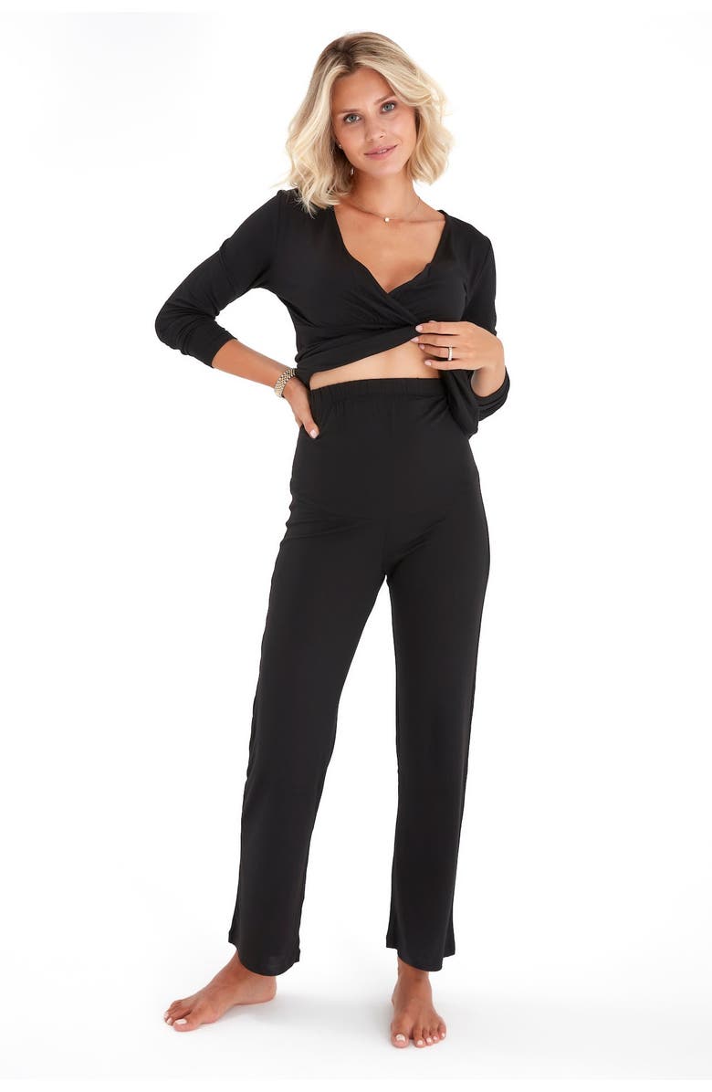 Accouchée Sleep Tight Pajama Set for Pregnancy, Nursing and Ever After, Alternate, color, Black