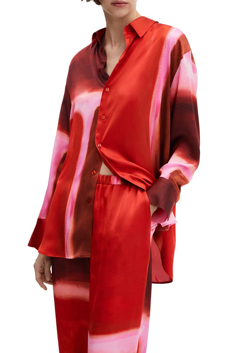 Rothko Print Satin Button-Up Shirt, Main, color, RED