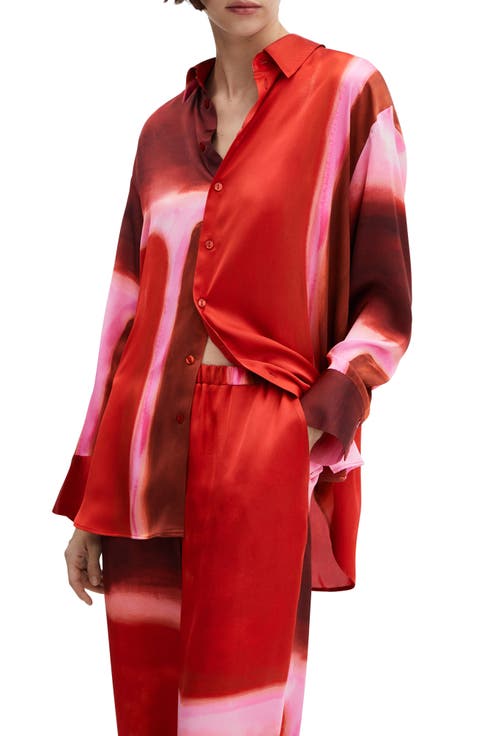 Rothko Print Satin Button-Up Shirt