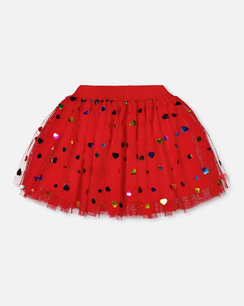 Deux Par Deux Tulle Skirt With Iridescent Heart Confettis In Red