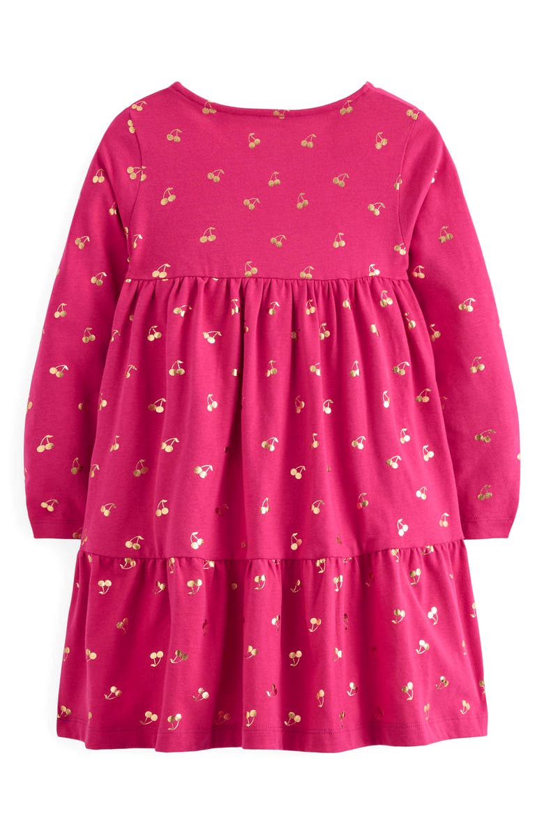 Mini Boden Kids' Ariel Twirly Cherry Foil Print Long Sleeve Cotton Jersey Dress, Alternate, color, Cherry Jam Foil Cherries