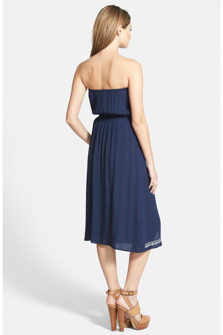 ASTR Embroidered Strapless Dress, Alternate, color, NAVY