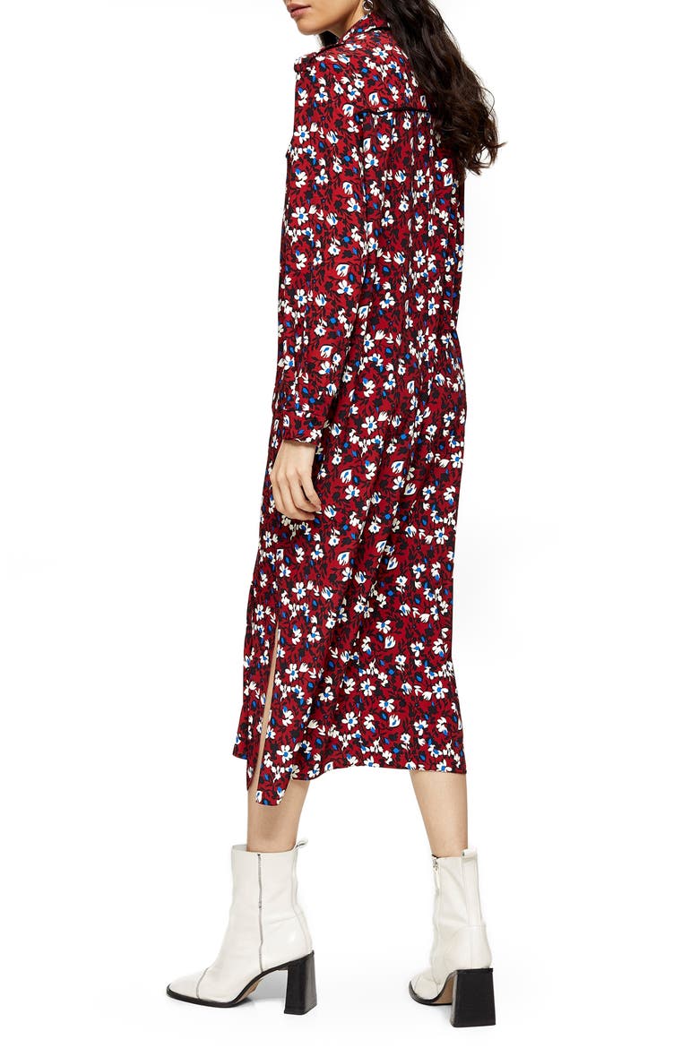 Floral Print Long Sleeve Midi Shirtdress, Alternate, color, BURGUNDY MULTI