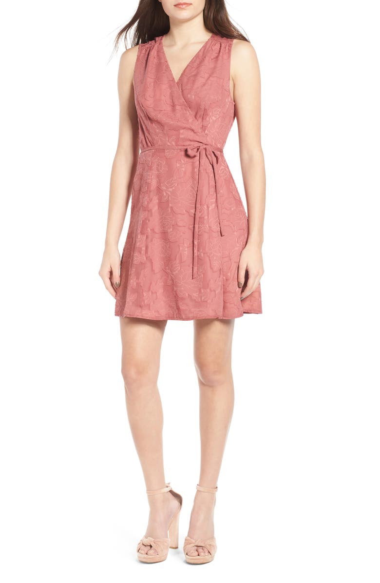 WAYF Flocked Wrap Dress, Main, color, 