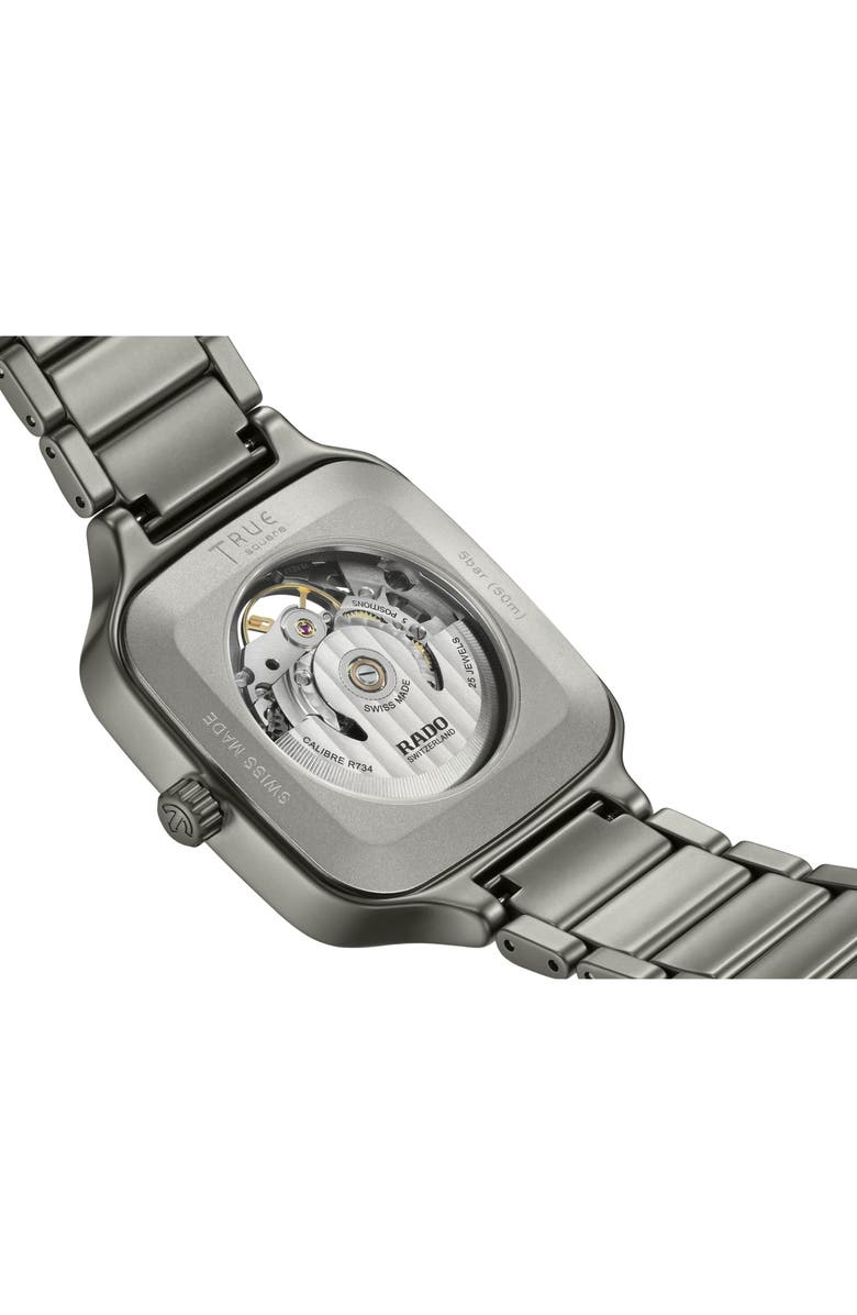 RADO True Square Skeleton Automatic Ceramic Bracelet Watch, 38mm, Alternate, color, Gray