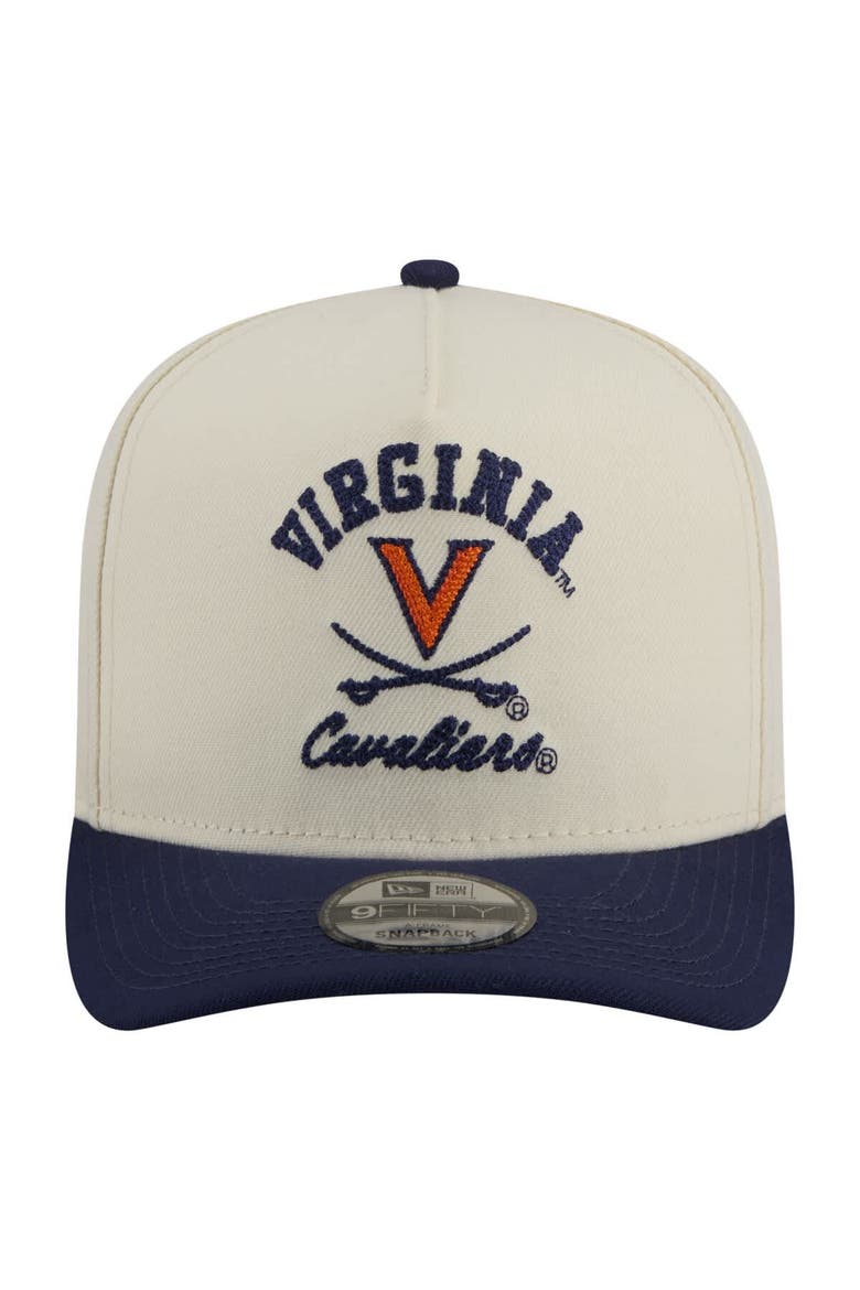 Men's New Era  Cream/Navy Virginia Cavaliers Two-Tone Arched 9FIFTY Snapback Hat, Alternate, color, Cream