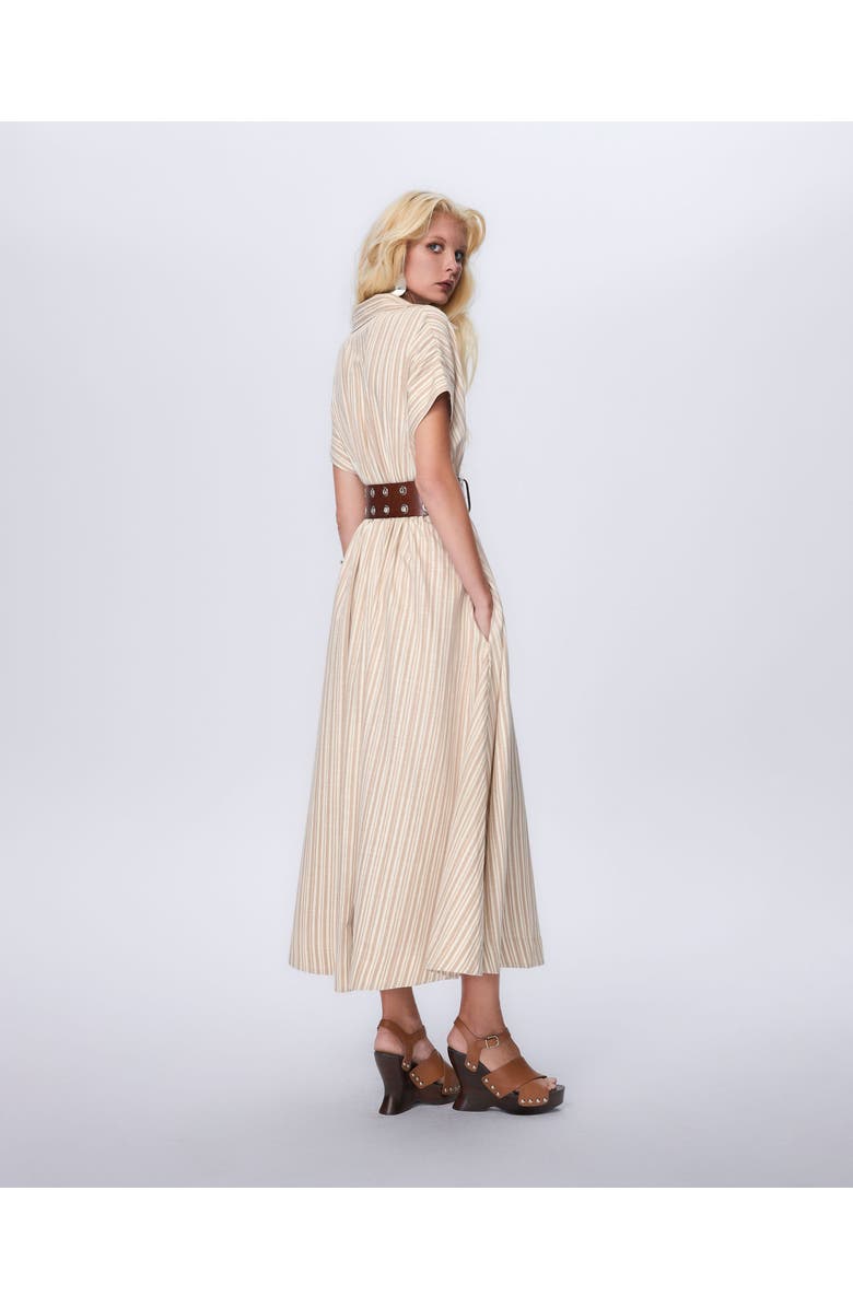 THEO The Label Astraea Lurex Belted Maxi Dress, Alternate, color, Sand