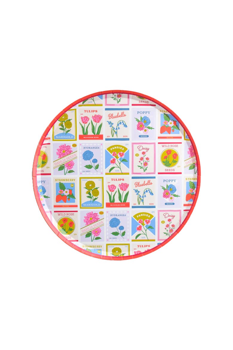 In Bloom Seed Packet Plates, Main, color, Dinner Plate (Pink Rim)