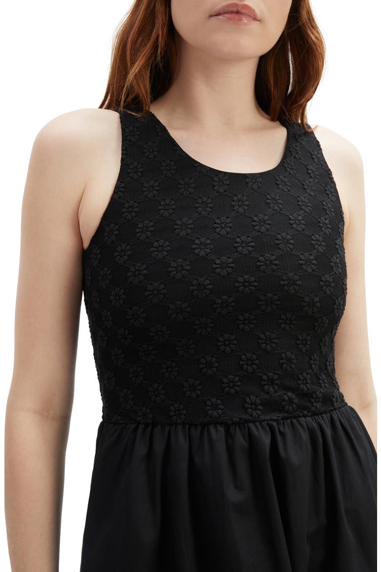 Bryony Lace & Poplin Midi Dress, Alternate, color, BLACK