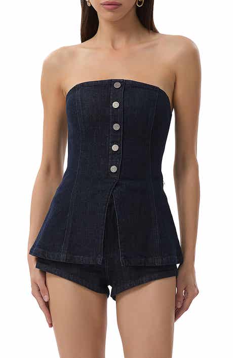 AFRM Janie Strapless Denim Top