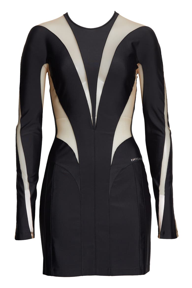 Cutout Illusion Panel Long Sleeve Body-Con Minidress, Alternate, color, 19991 BLACK NUDE 01
