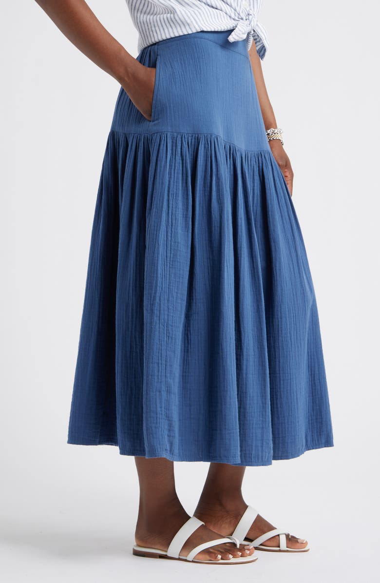 Caslon<sup>®</sup> Cotton Gauze Midi Skirt, Alternate, color, Navy Denim