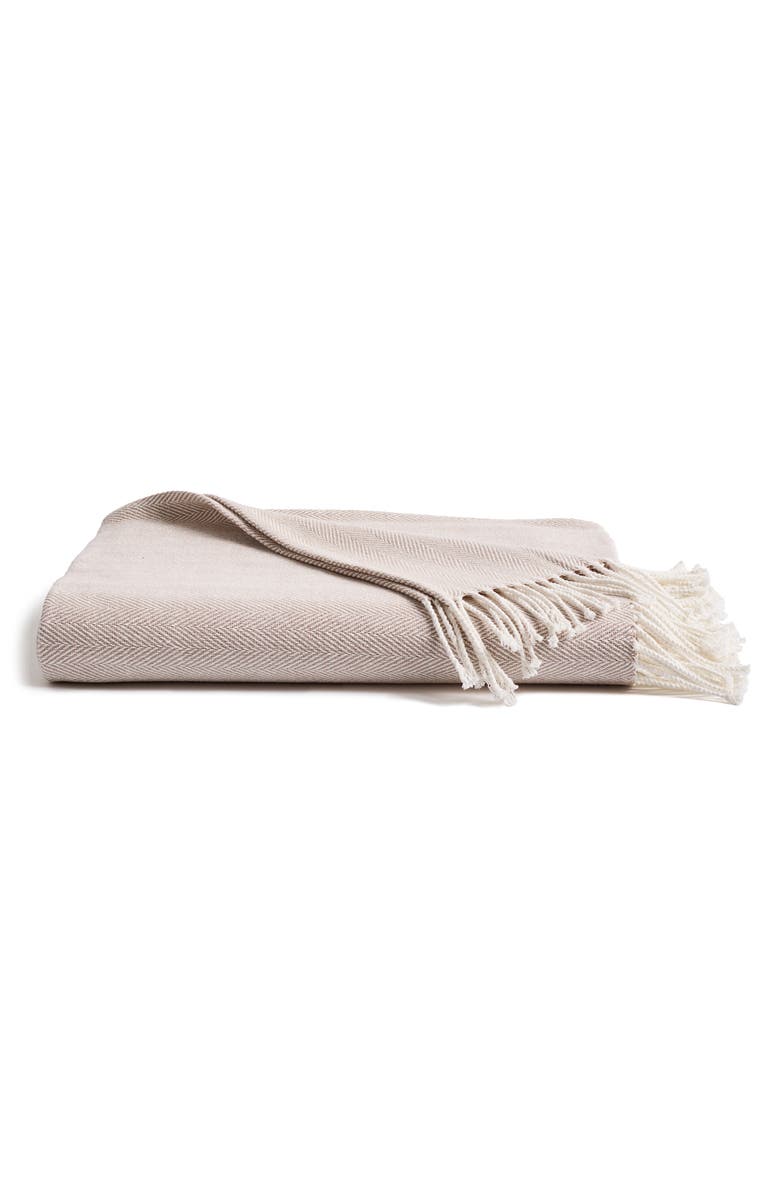 Petite Plume Herringbone Cotton Throw Blanket, Main, color, Beige