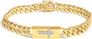 Haus of Brilliance 14K Yellow Gold Plated Silver Diamond Accent Inlaid Cross Cuban Link Bracelet